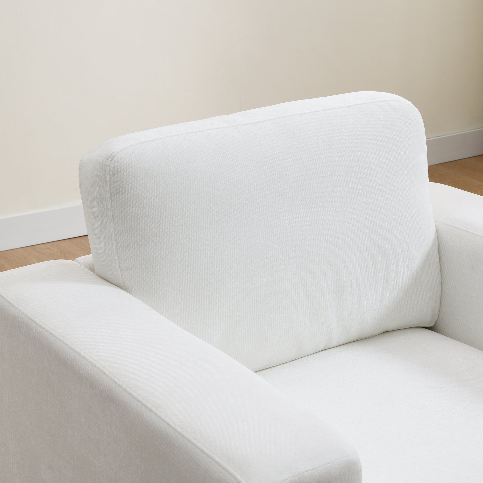 Accent Chair Mid-Century Chenille Ivory Wide Arms 7 In Cushion 39x33x33 In