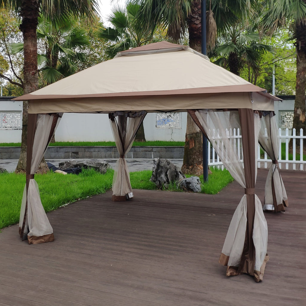 Canopy Gazebo Steel Coffee Pop-Up 11x11 Ft Double-Tier Mesh Sidewalls UV