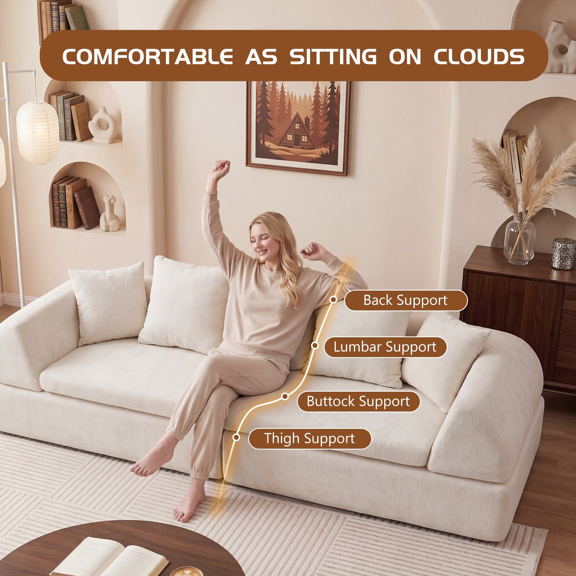 Sectional Sofa Cloud Modular with Deep Fluffy Seats No Assembly Required