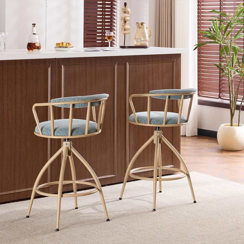 Stylish Chenille Swivel Bar Stools Set of Two