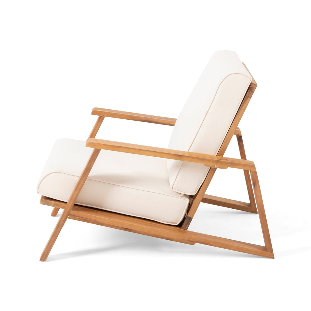 Outdoor Lounge Chair Adirondack Acacia Wood Beige Cushion 400 LB