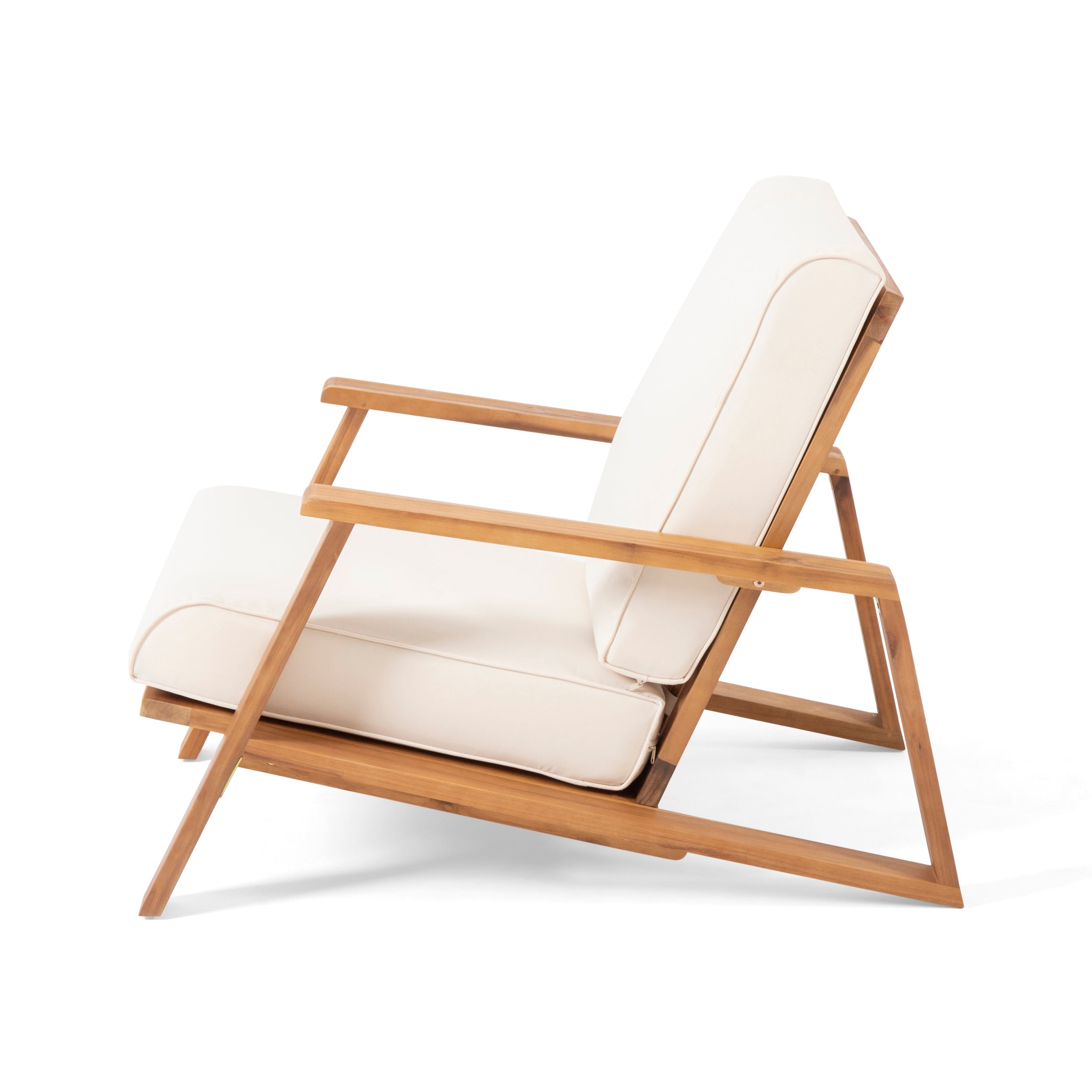 Outdoor Lounge Chair Adirondack Acacia Wood Beige Cushion 400 LB