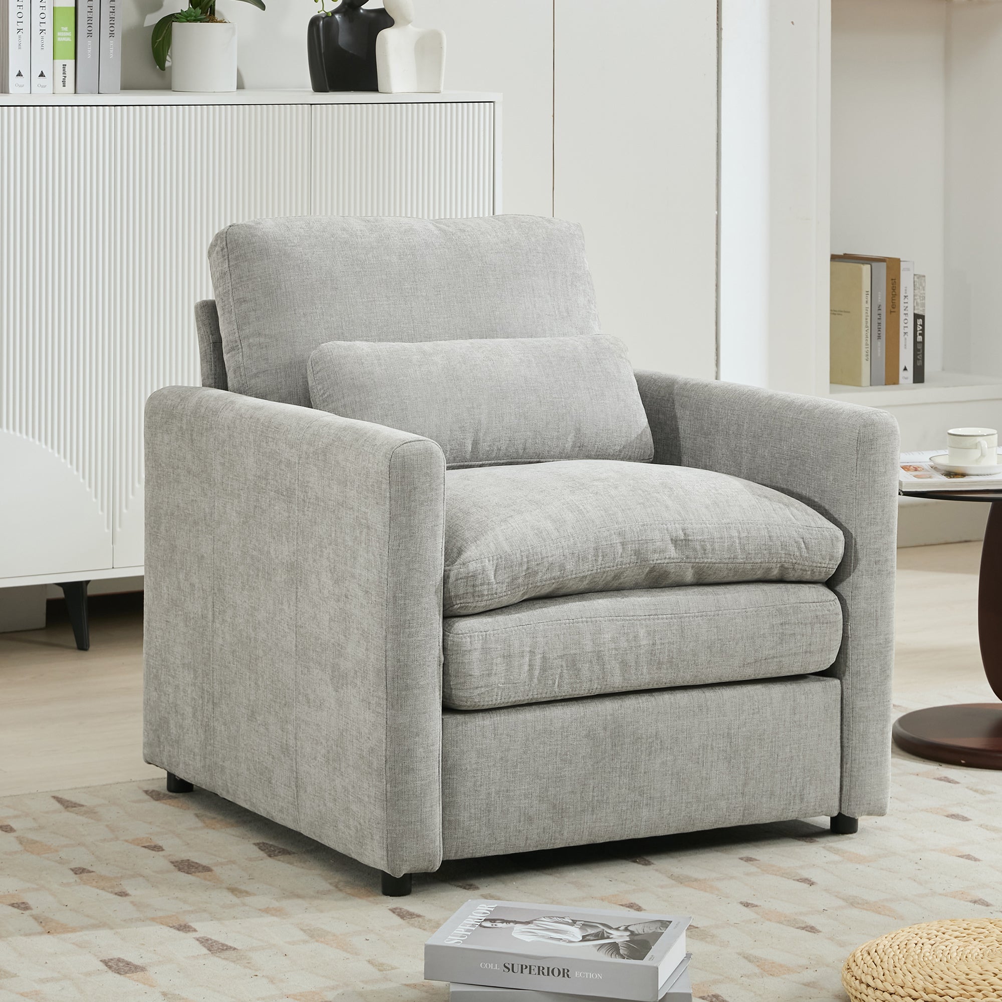 31.9' Cozy Upholstered Armchair Oversized Comfy Cloud Sofa Double Cushion Single Sofa Plush Cushion Armchair for Living Room, Light Grey