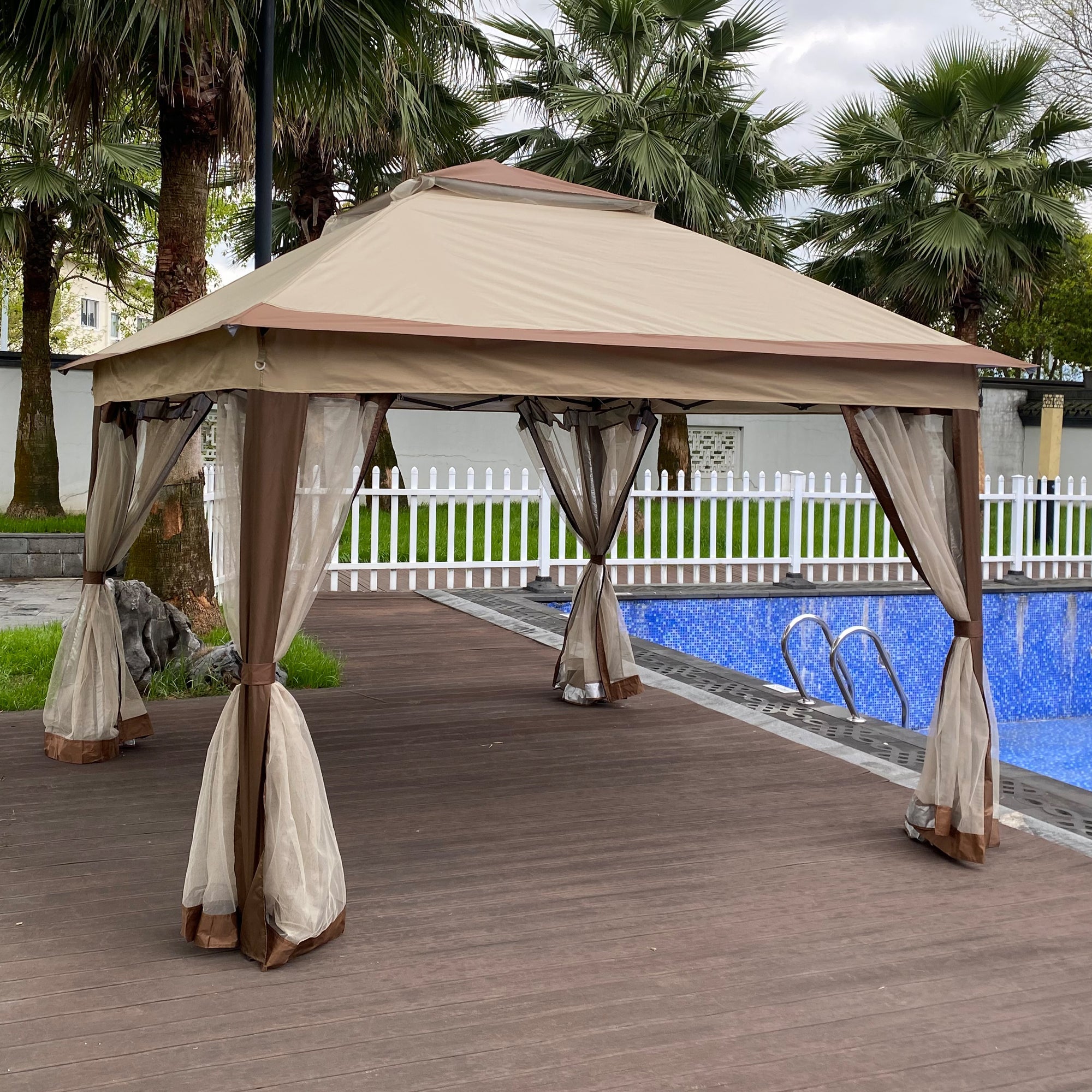 Canopy Gazebo Steel Coffee Pop-Up 11x11 Ft Double-Tier Mesh Sidewalls UV