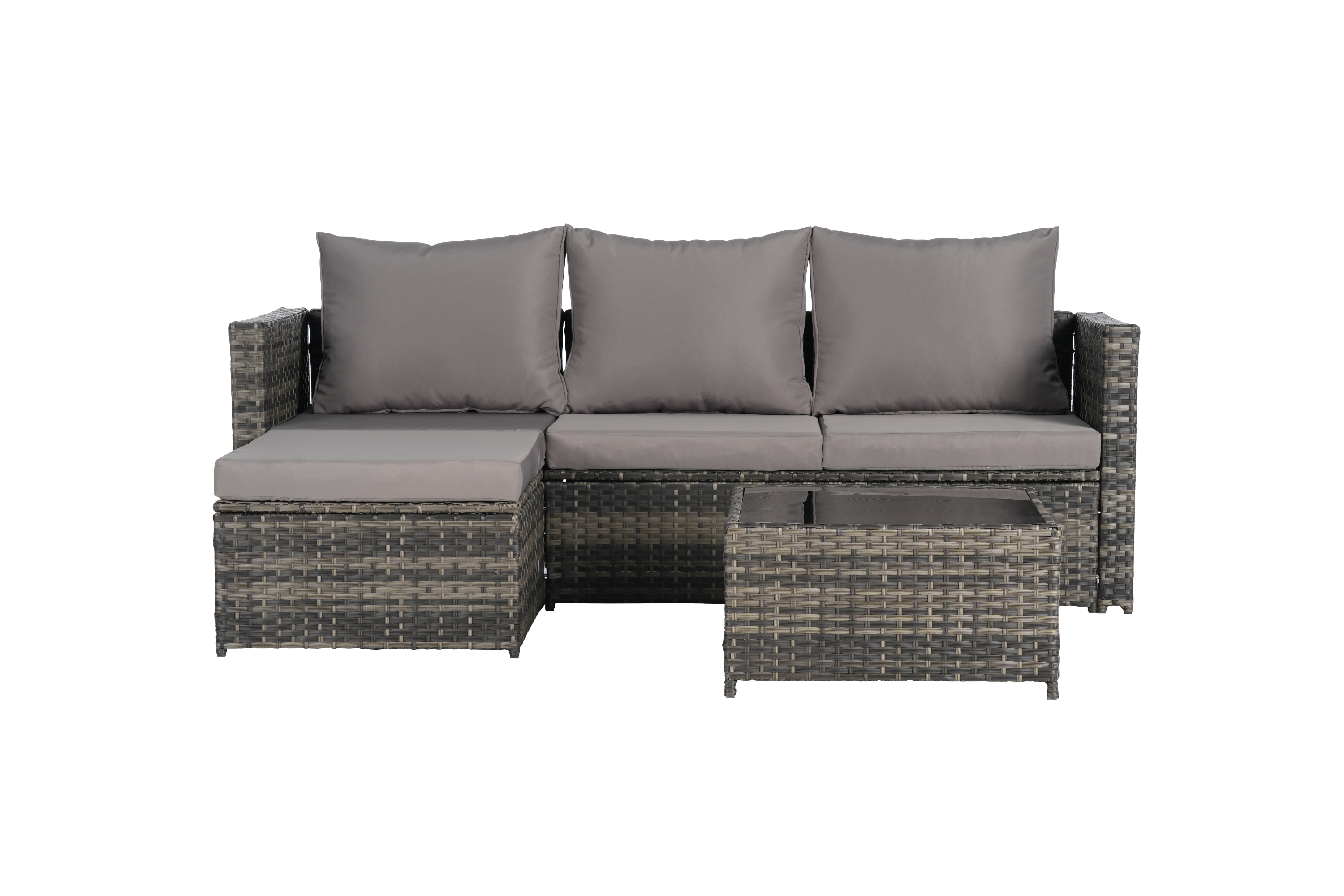 Outdoor Patio Set PE Rattan Metal Dark Gray 3 Piece Ottoman Table