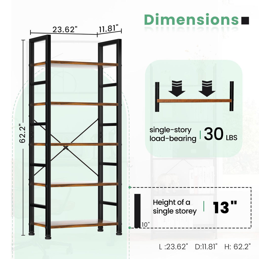 5 Tiers Bookshelf, Classically Modern Book Shelf, Book Rack, Storage Rack Shelves in Living Room/Home/Office