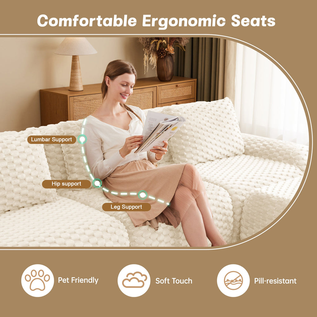 Sectional Sofa Modern Modular Cream Flannelette Deep Seat 82 Inch