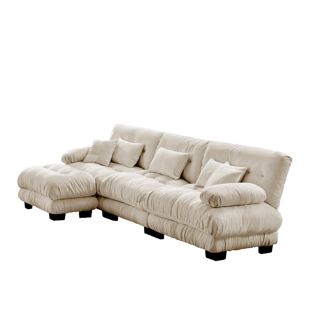 Sectional Sofa L-Shaped Chenille Light Coffee Convertible Ottoman