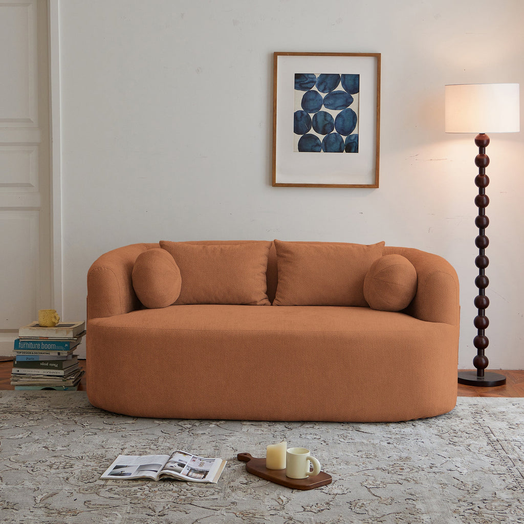 Loveseat Memory Foam Chenille Orange 2-Seat No Assembly Required 67.32 In