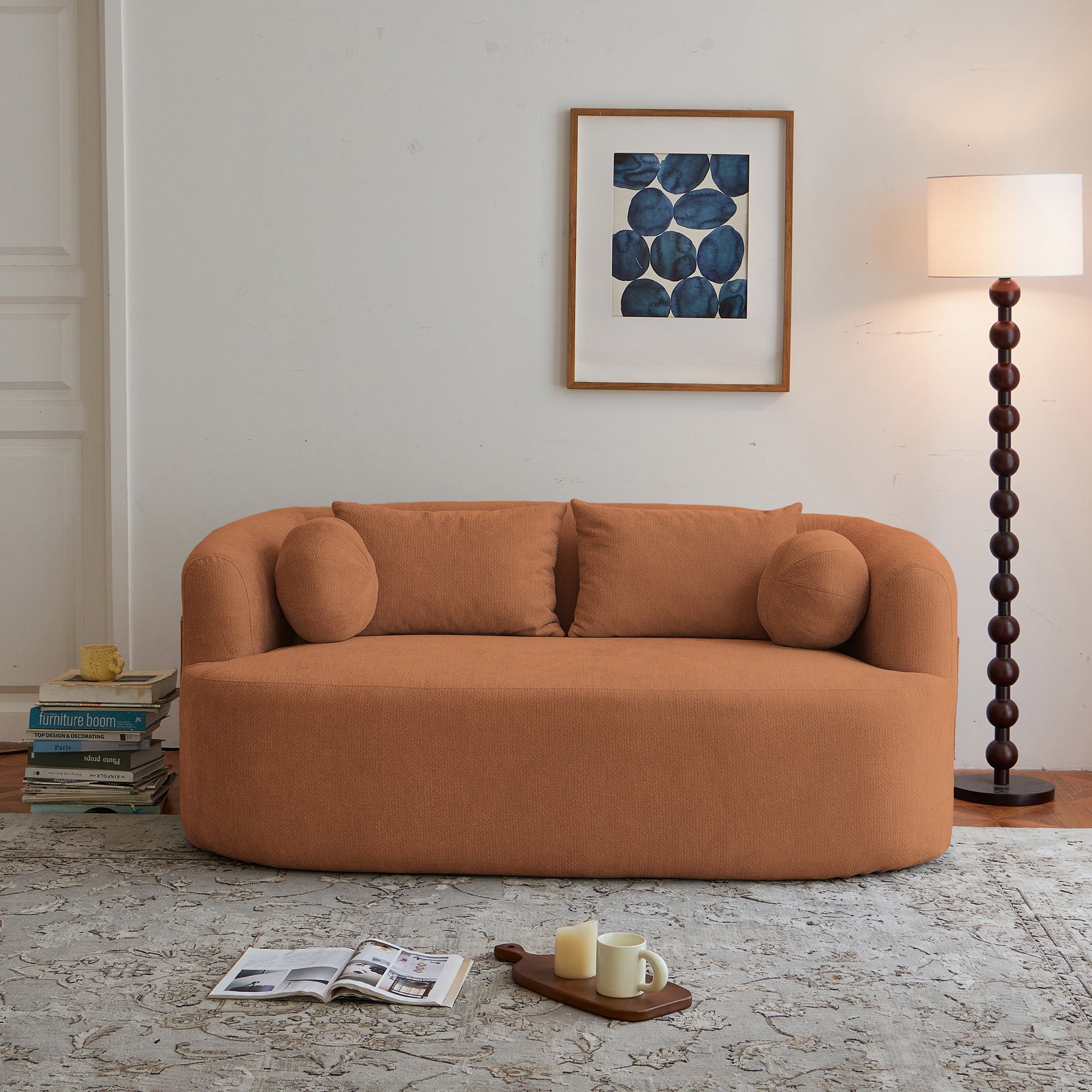 Loveseat Memory Foam Chenille Orange 2-Seat No Assembly Required 67.32 In