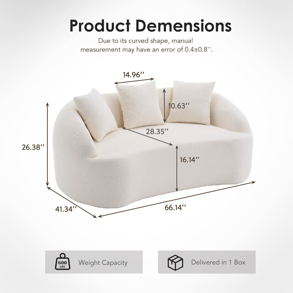 Sofa Curved Modern Off White Chenille 2-seater Space-Saving Compact