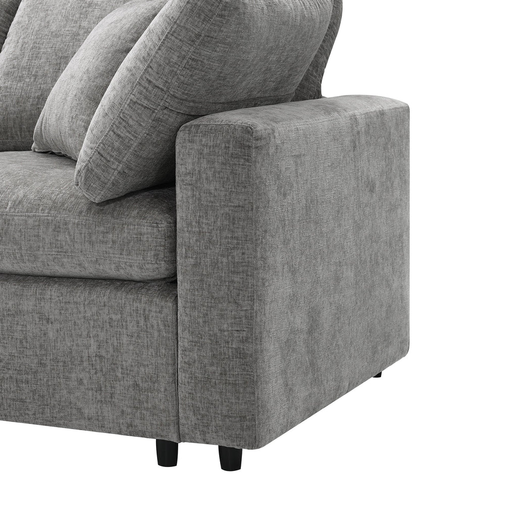 Sofa Modular U-Shape Chenille Gray 6 Seat Convertible Ottoman 130 In