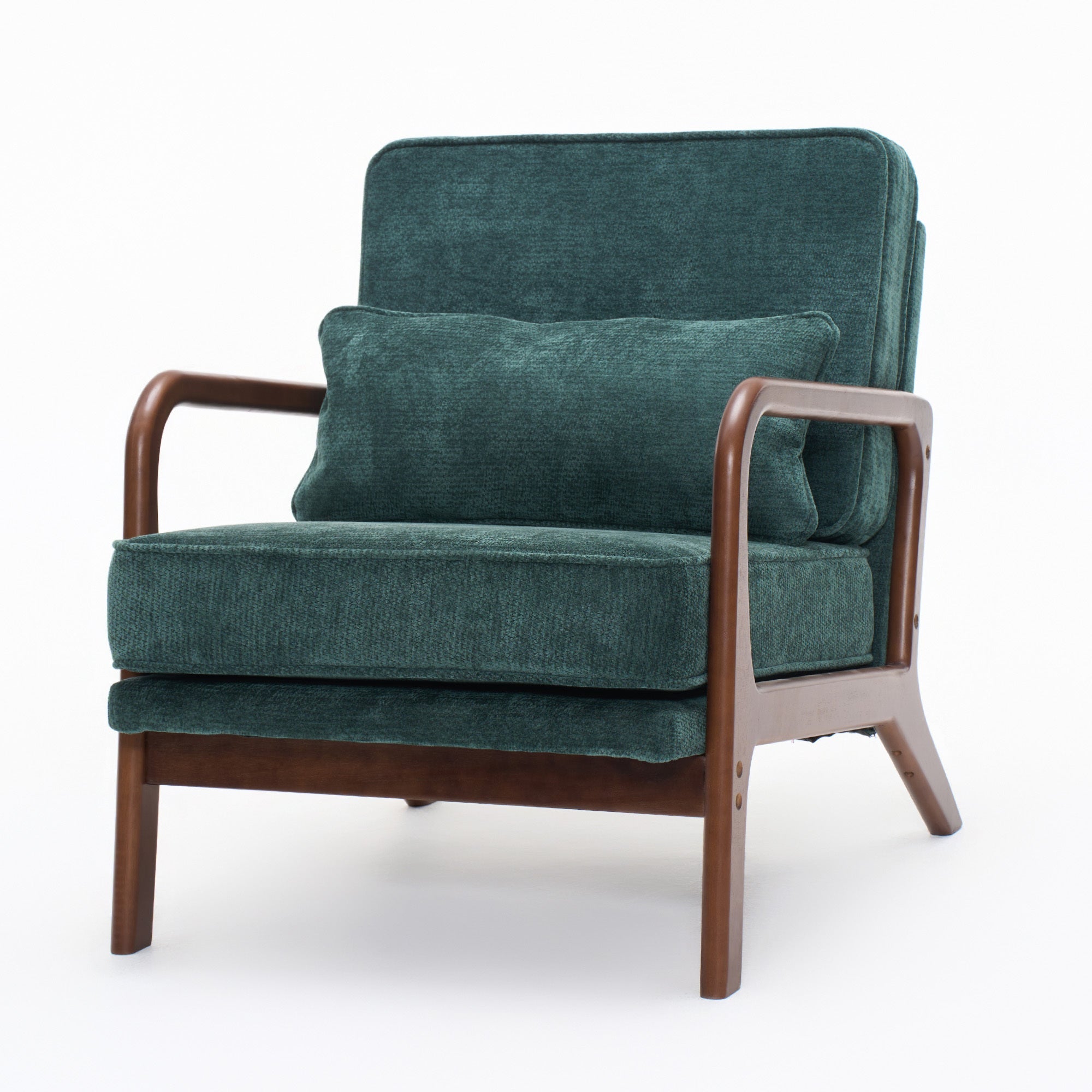 Lounge Chair Mid-Century Modern Dark Green Upholstered Lumbar Cushion