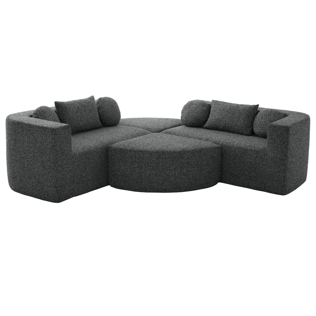 Sectional Sofa U-Shape Modular Boucle Black 6-Seat Deep Seating 114.9x64.5 In