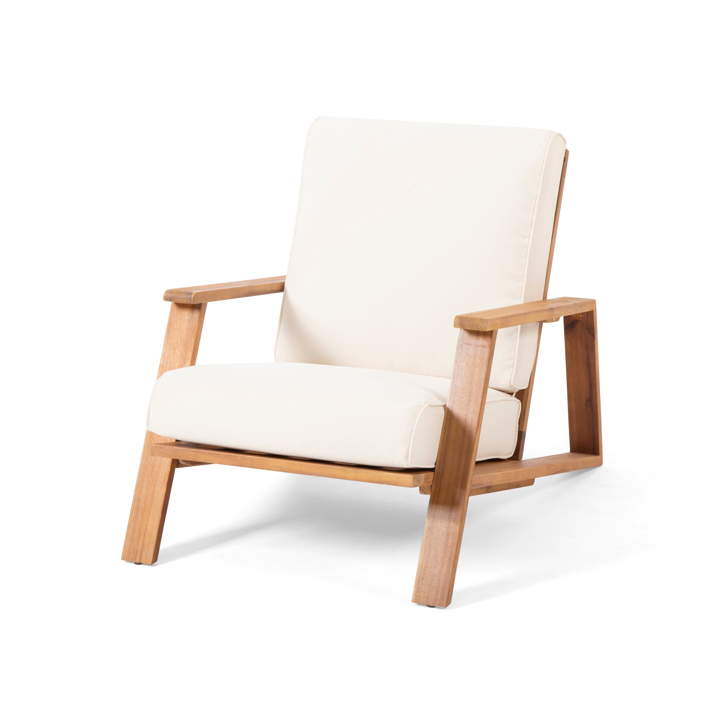 Outdoor Lounge Chair Adirondack Acacia Wood Beige Cushion 400 LB