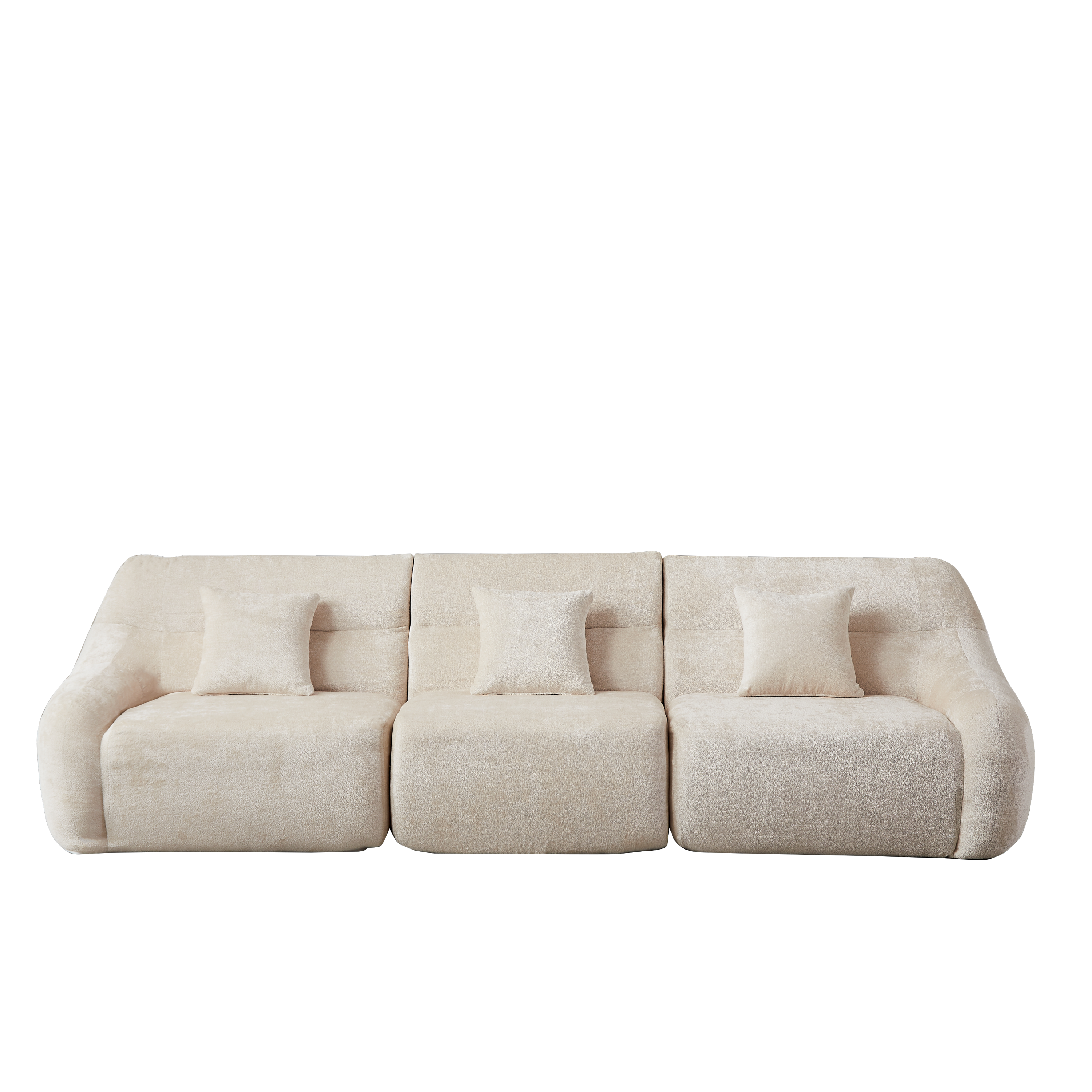 Sectional Sofa Curved Beige Chenille 123.2 Inch Four Pillows No Assembly