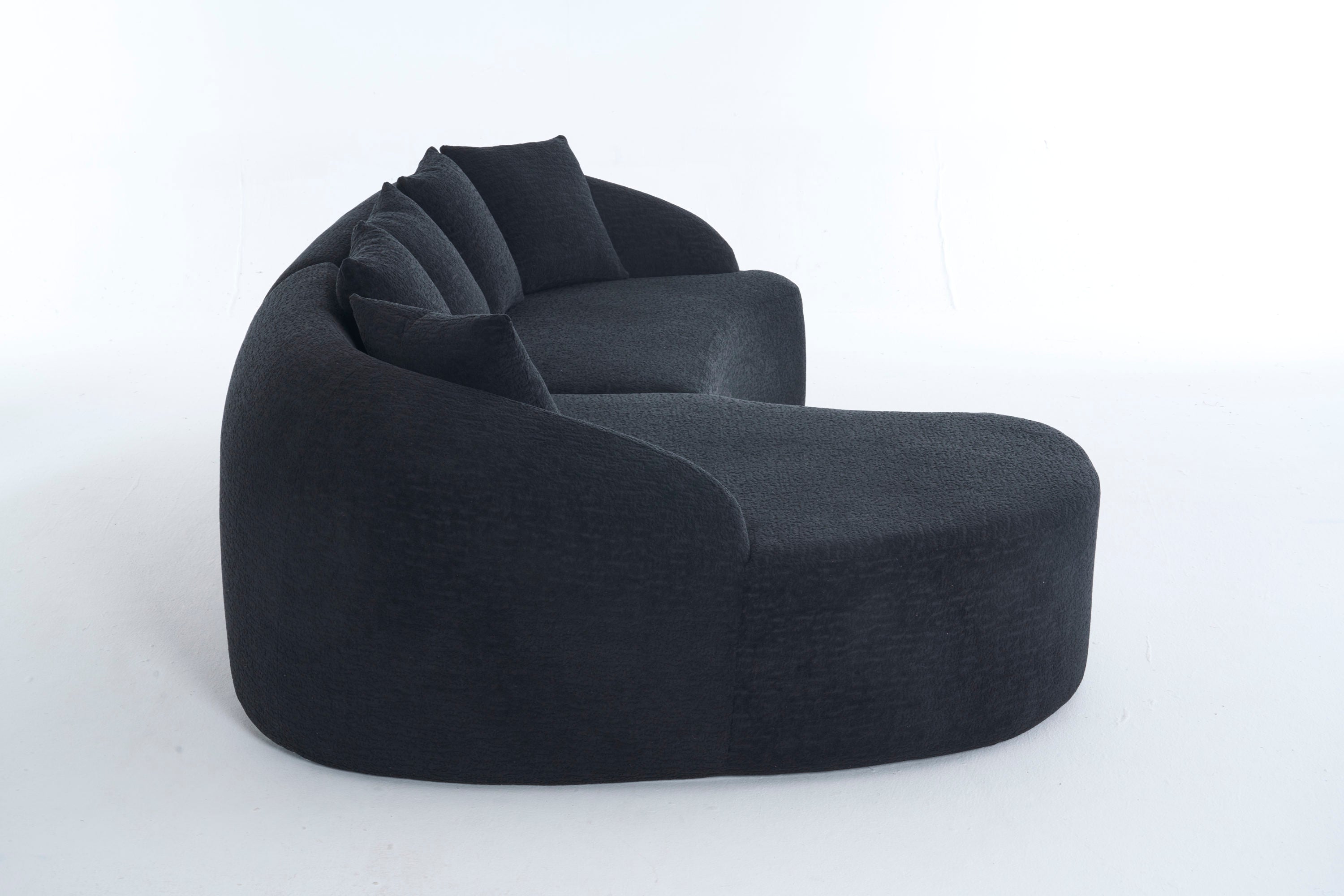Sectional Sofa l Shaped with Curved Chaise Black Chenille Sleeper