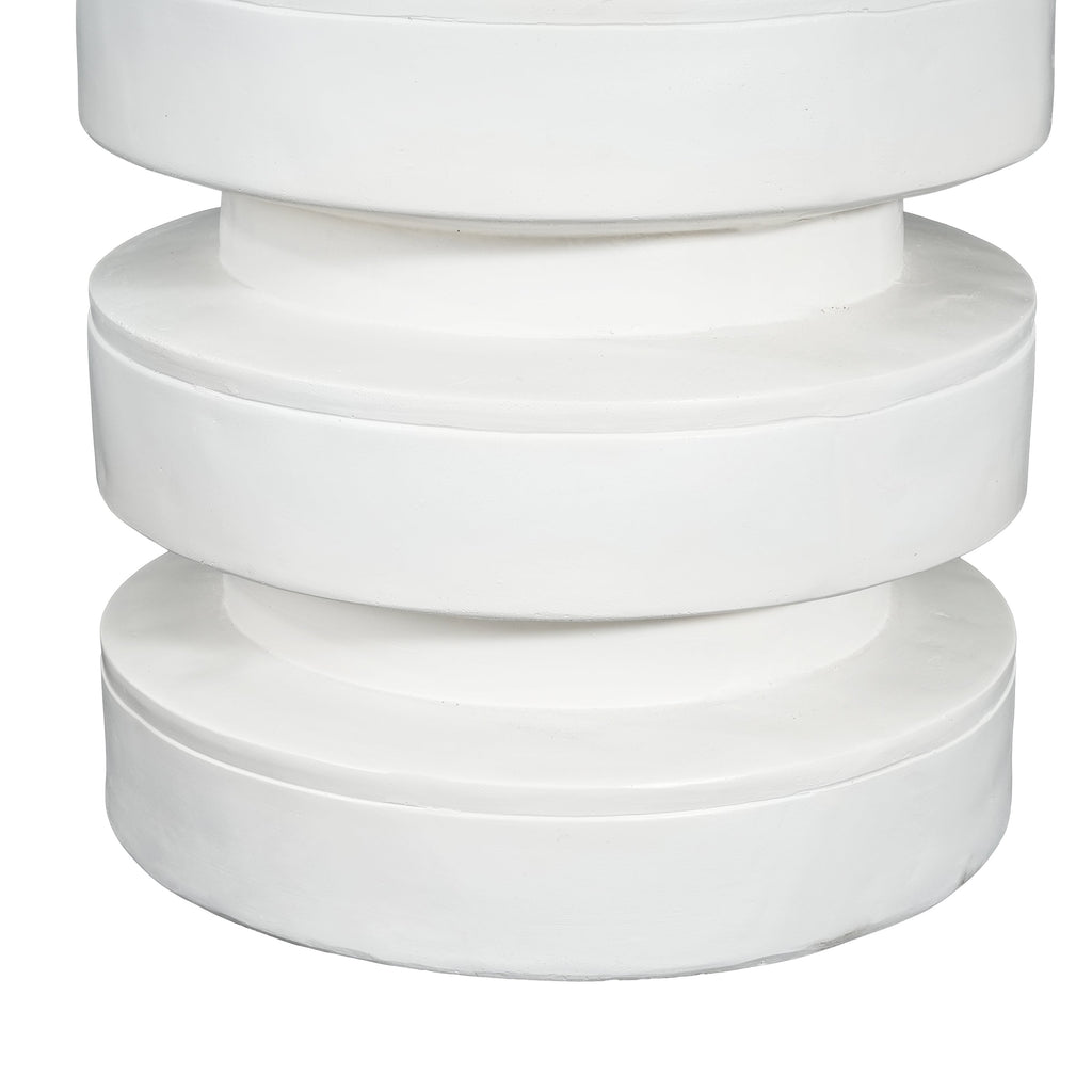 MGO Round Side Table, 3-Tier Design, Indoor Outdoor, 14.2x19.4 in, White
