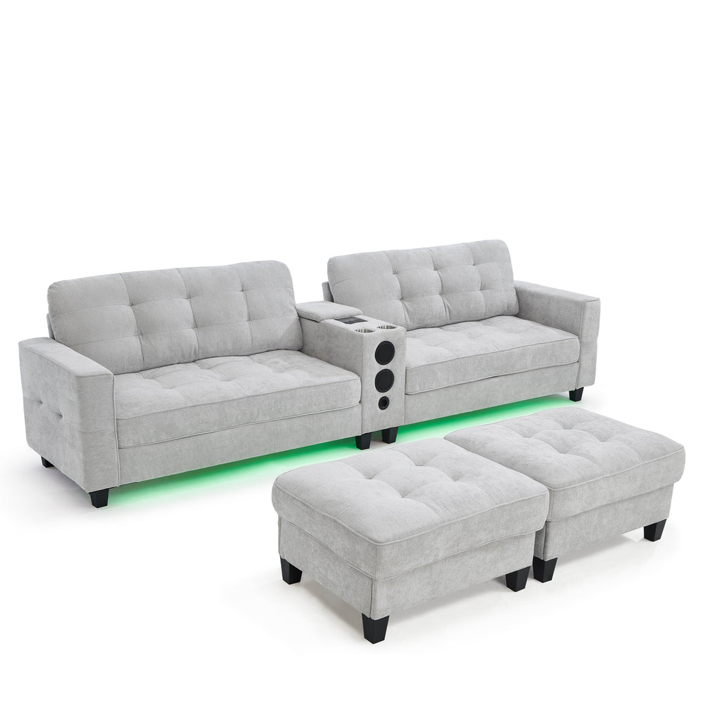 Sectional Sofa U-Shape Chenille Light Gray 6 Seat Bluetooth 126 In