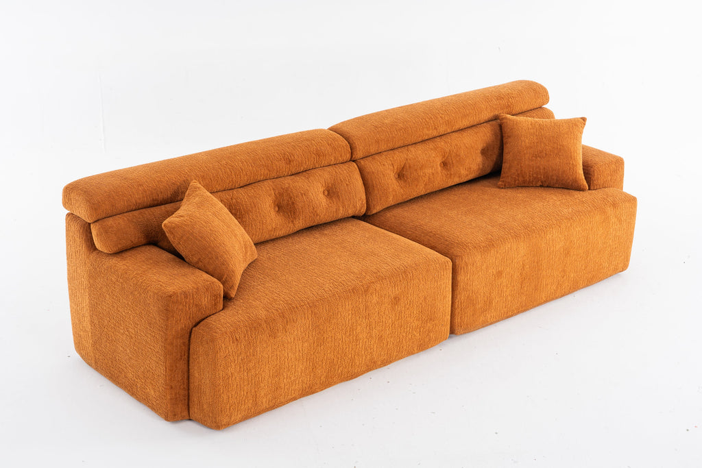 Reconfigurable 4-Seater Sectional Sofa with Wood Grain Chenille Fabric, Amber Orange Modular Sofa with 2 Pillows, High-Density Sponge Couch for Living Room & Apartment