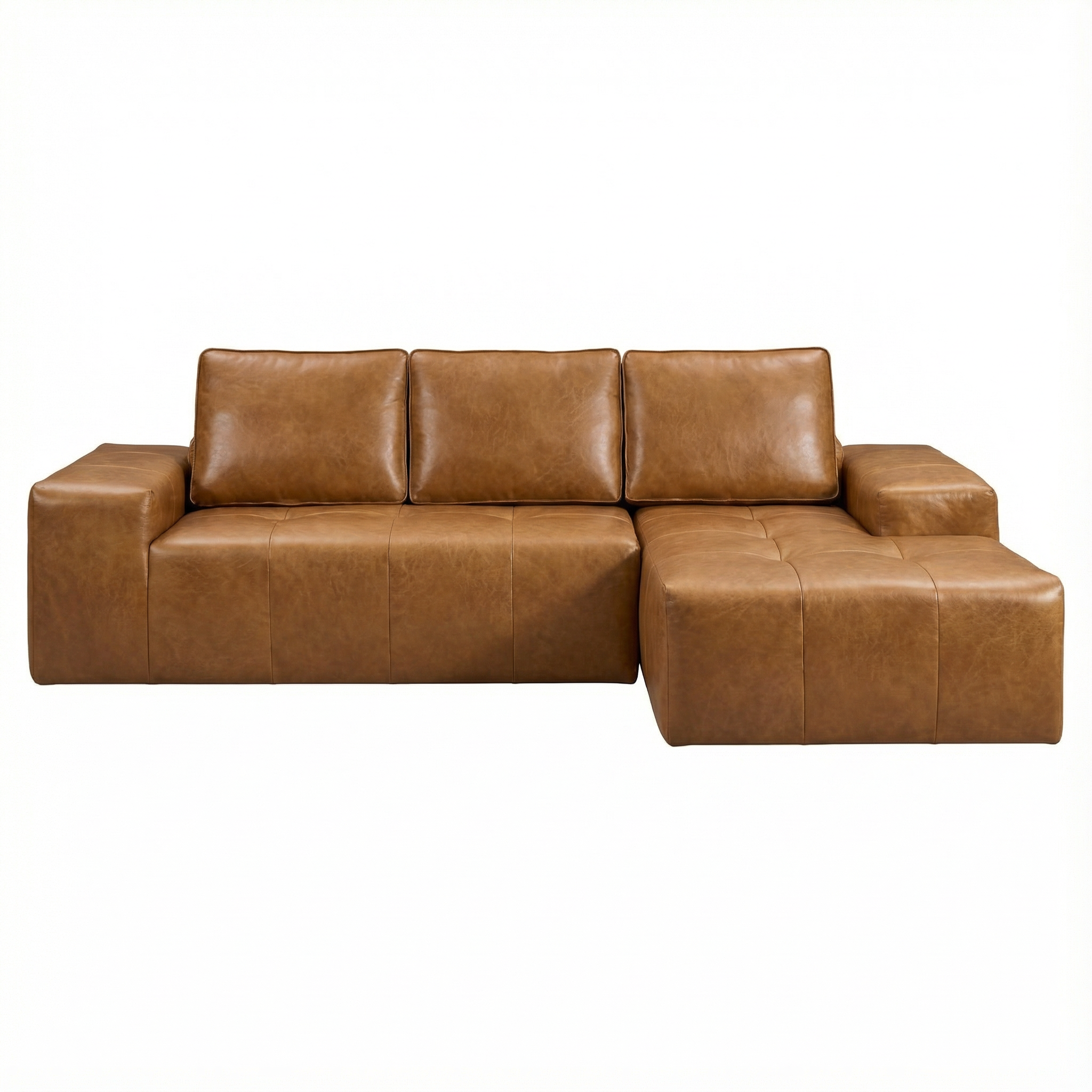 Sectional Sofa L-Shaped Modular Brown Faux Leather with Chaise