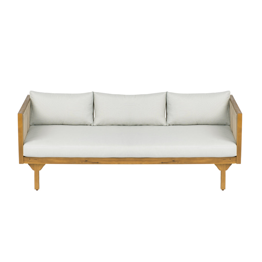 Outdoor Patio Set Modern Minimalist 3 Seater Daybed and Teak Finish Coffee Table
