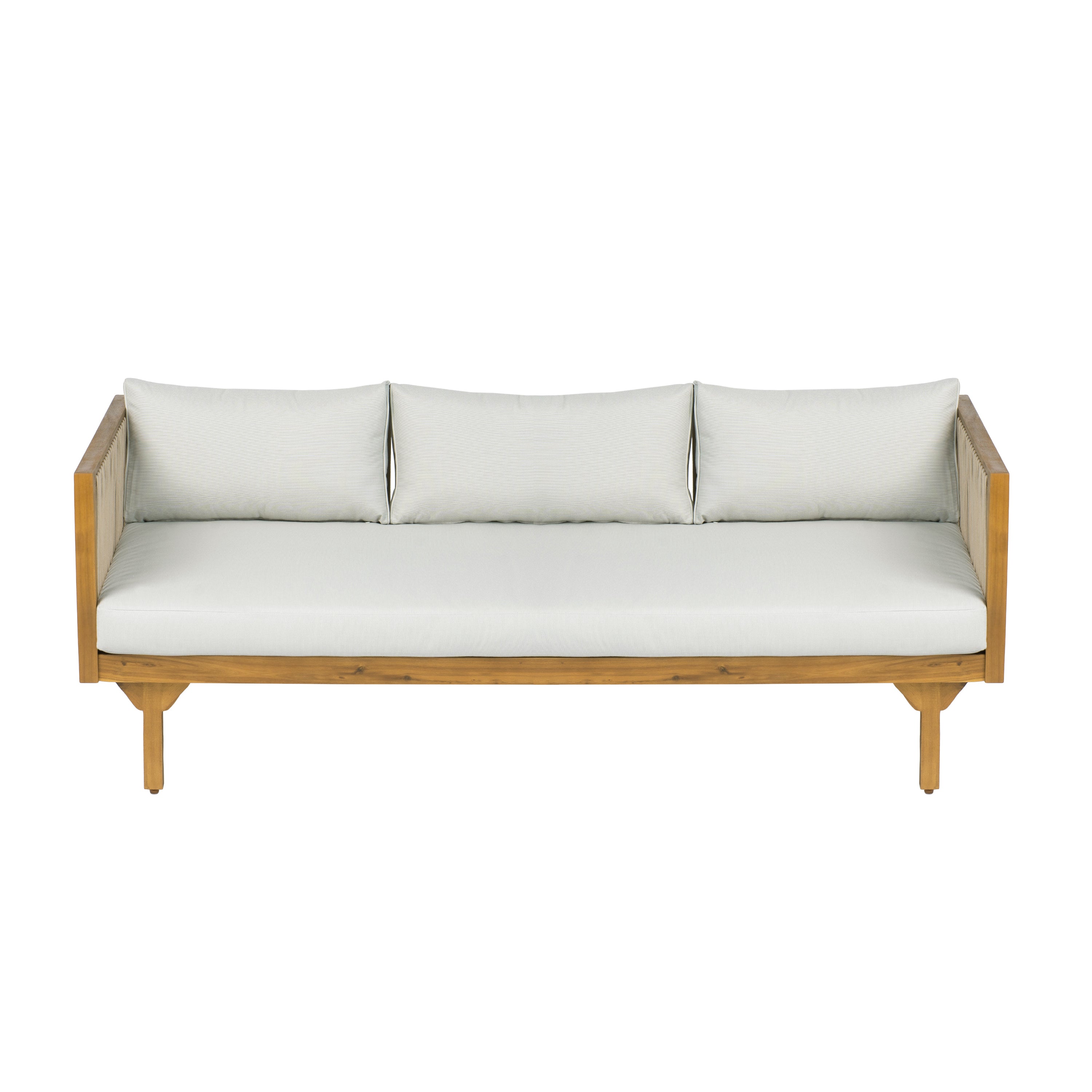 Outdoor Patio Set Modern Minimalist 3 Seater Daybed and Teak Finish Coffee Table