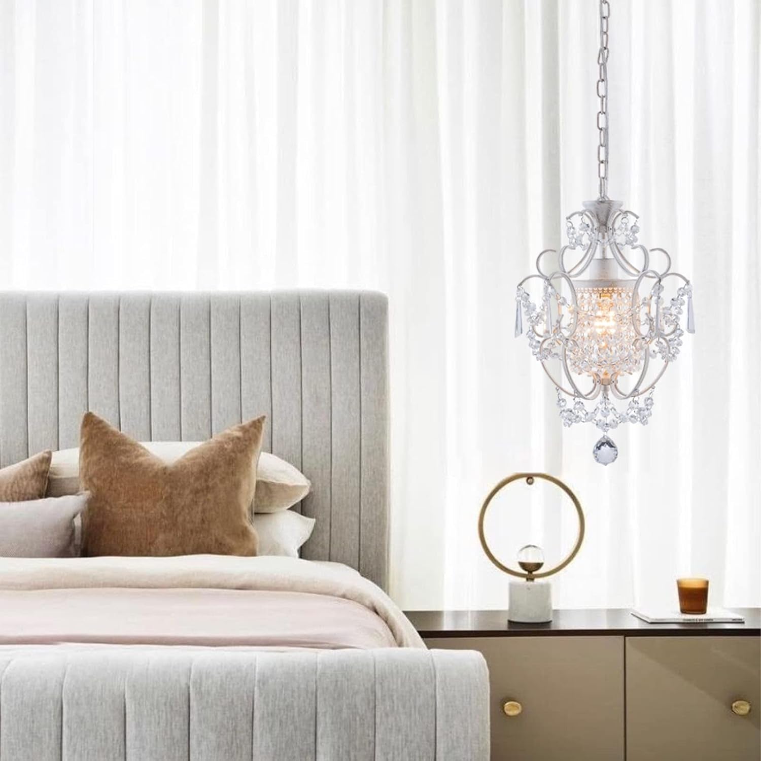 White Mini Crystal Chandelier Ceiling Light 1 Light Fixture