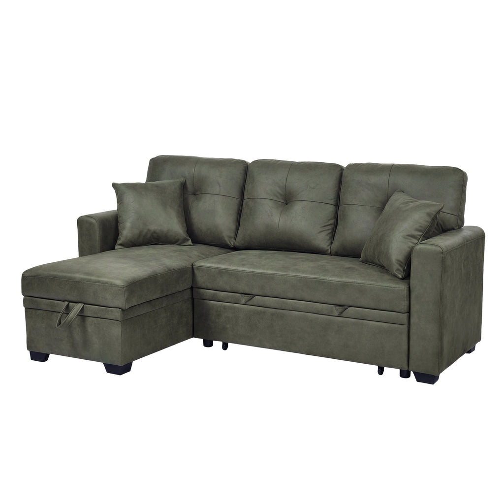 Sectional Sofa l Shaped Olive Green Fabric Sleeper with Small Space Solution
