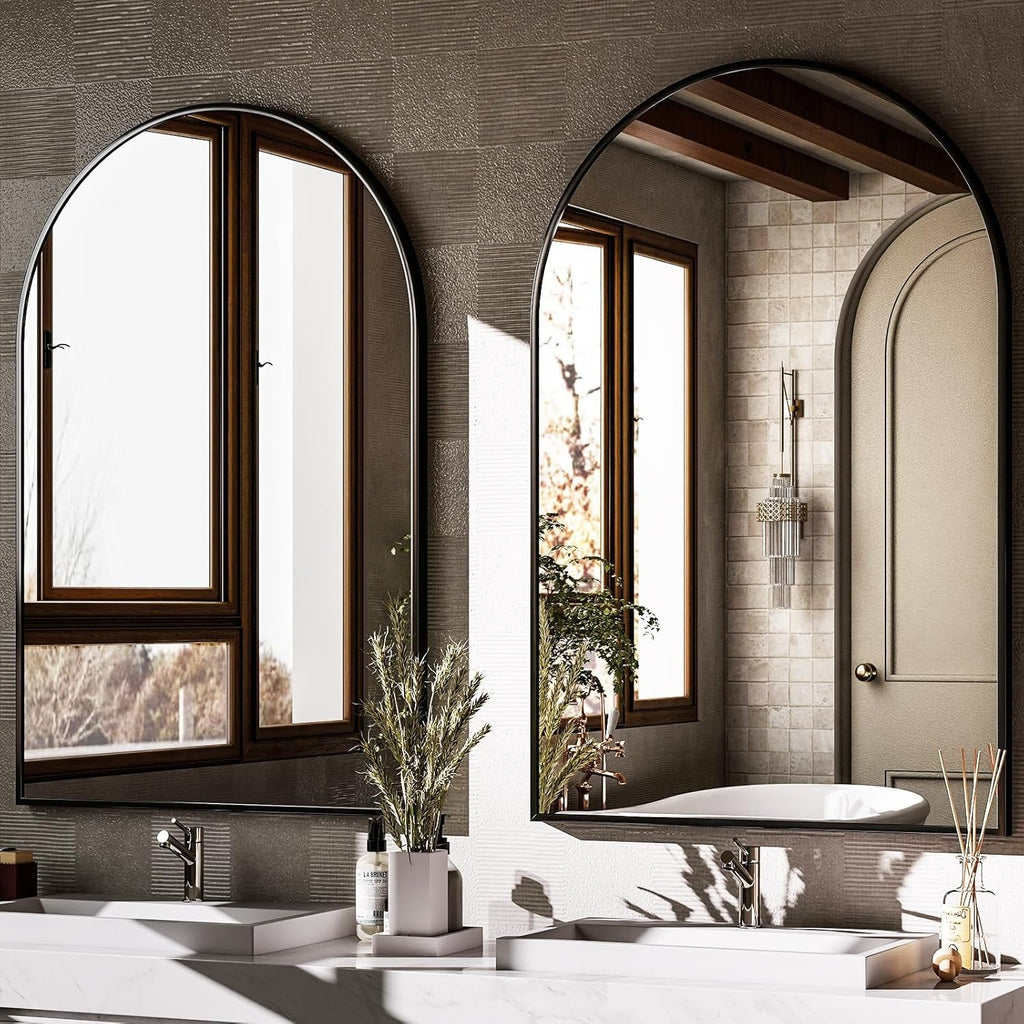 Arched Wall Mirror Black Metal Frame 24 By 36 Inches