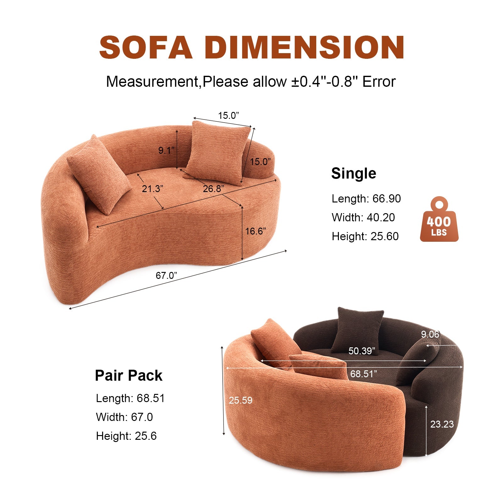 Sectional Sofa S Curve Chenille Coral Pink Dual Depth No Assembly Compact