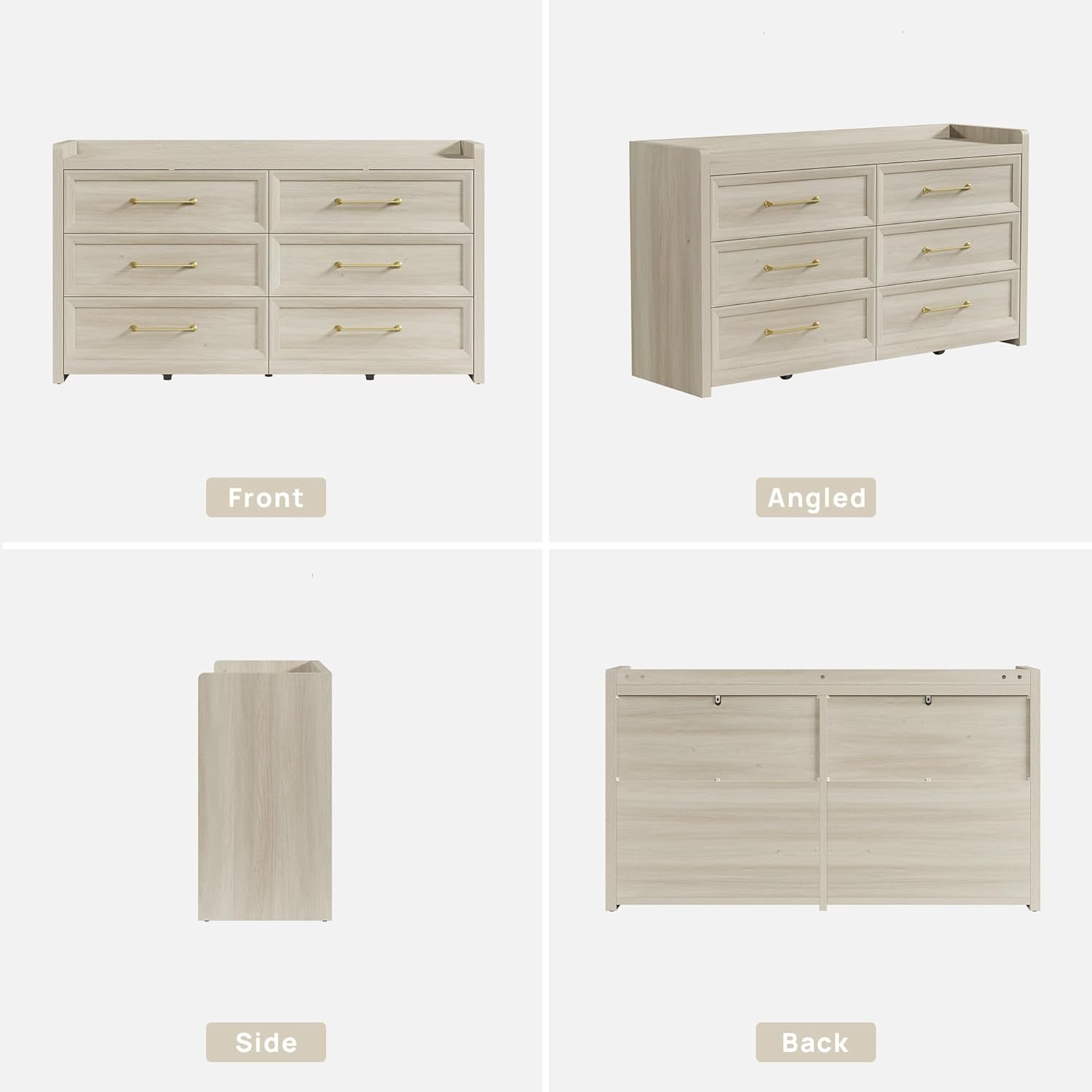 56InchExtraWideGreyOakDresser With LargeStorage Drawers