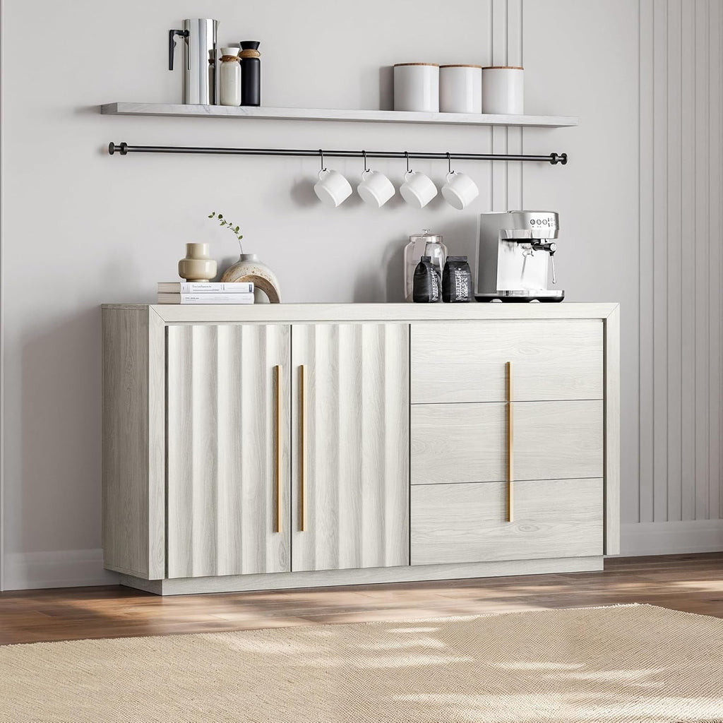 64 Inch Modern Industrial Sideboard Cabinet White Sand