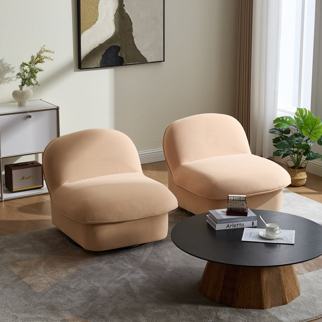 Swivel Accent Chair 360 Degree Khaki Pumpkin-Shape Foam Spring Metal Base