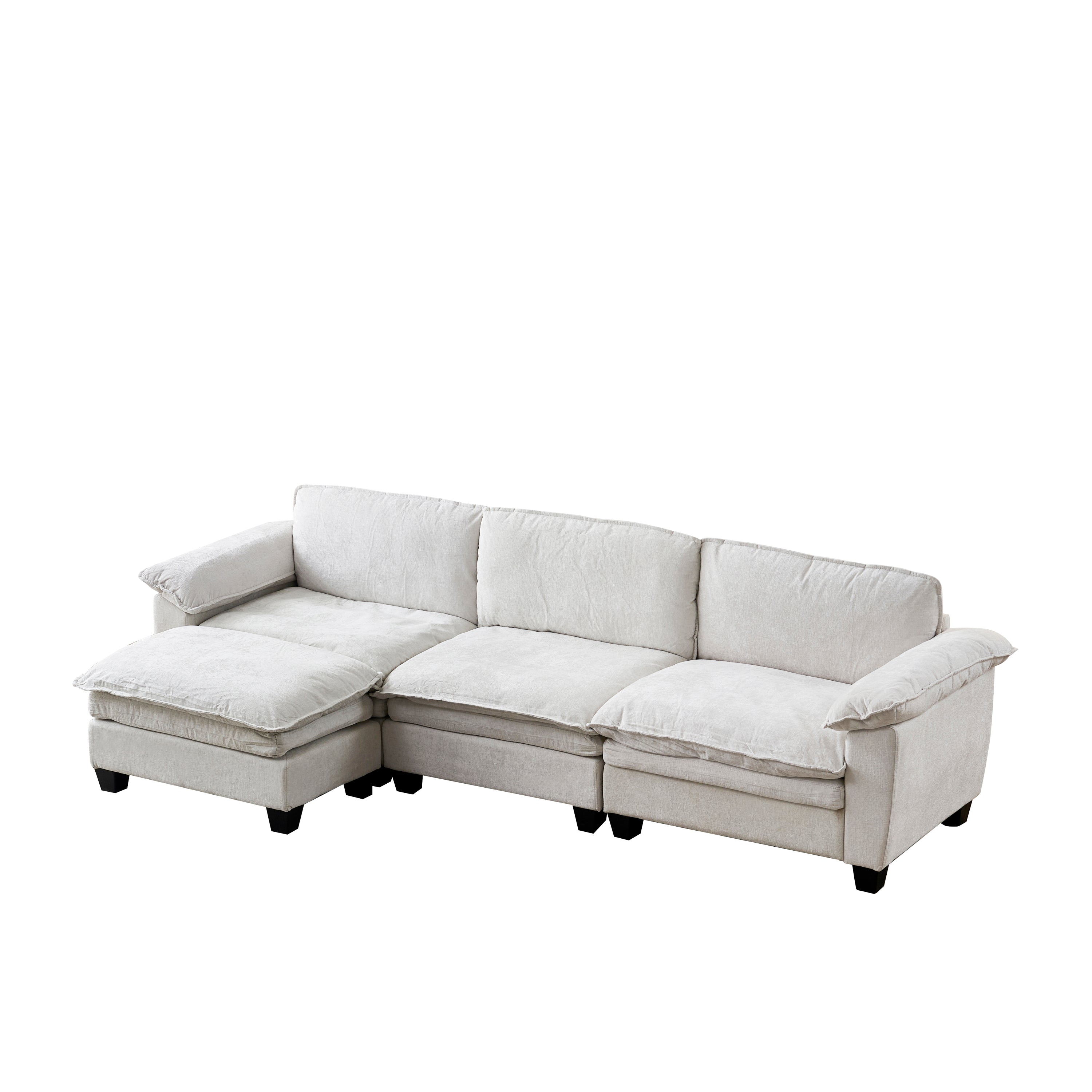 Living Room Furniture Sofa Luxury Couch with Ottoman Soft Chenille Upholstered L Shape Sofa Beige