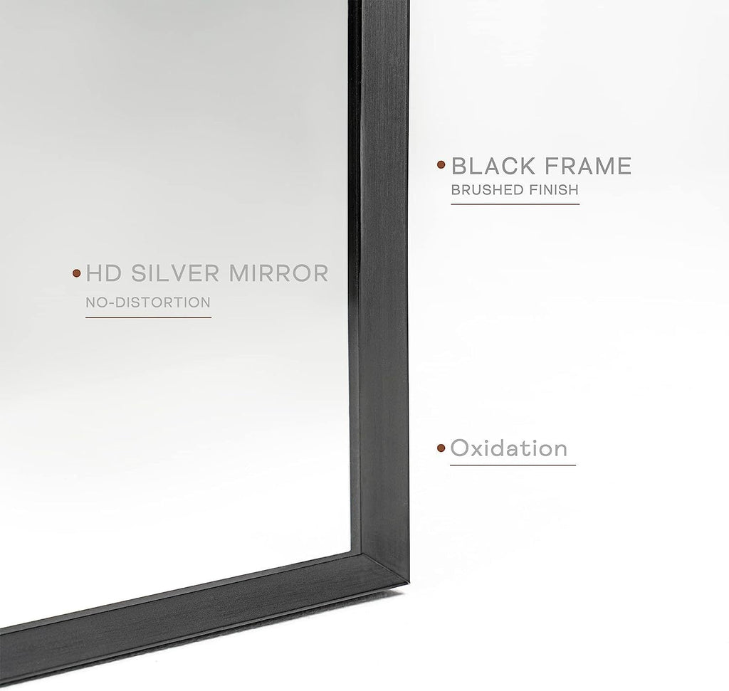 Bathroom Wall Mirror Arched Black Metal Frame 24x36 Inch Entryway
