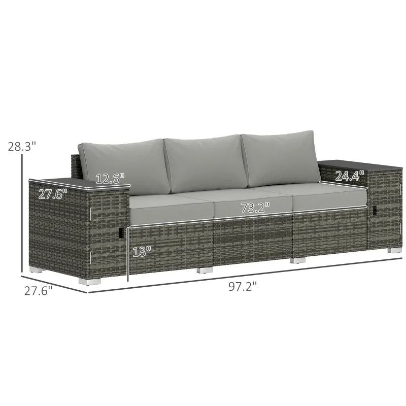 Outdoor Sofa Set Wicker Gray 3 Seat Storage Armrests 794 lb Capacity