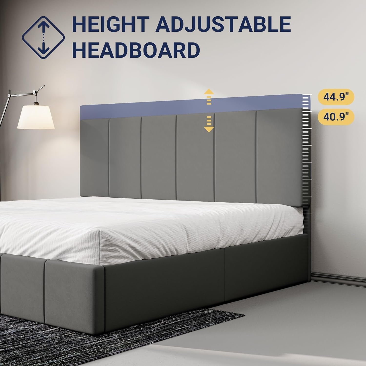 King Size Grey Velvet Upholstered Platform Bed Frame