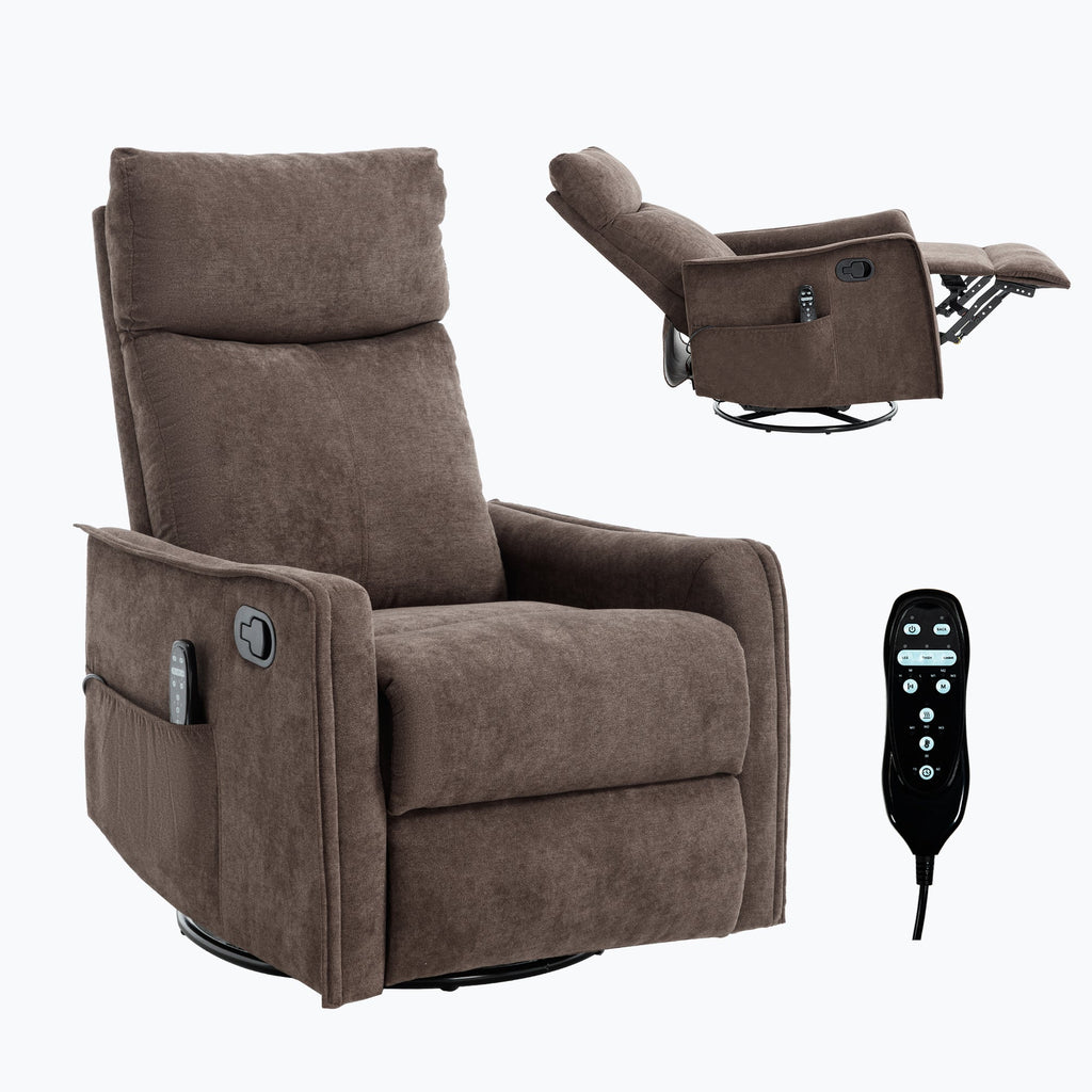 Recliner Chair Swivel Rocker Polyester Brown 360 Degree Heat Massage 155