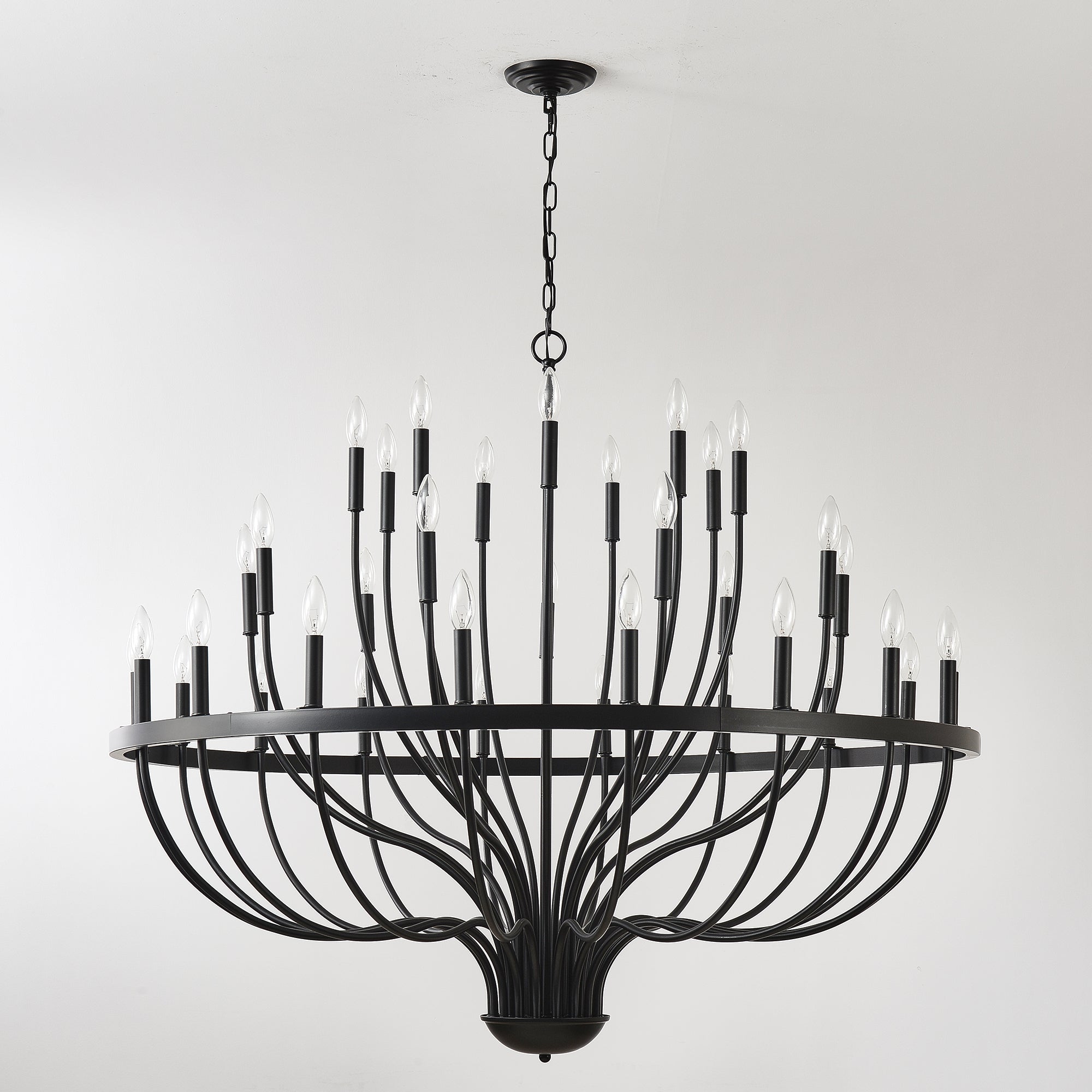 Chandelier 36-Light Black Industrial Iron Candle Farmhouse Pendant