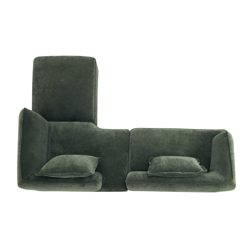 Sectional Sofa L-Shape Deep Seat Polyester Green 4 Seat 121 In