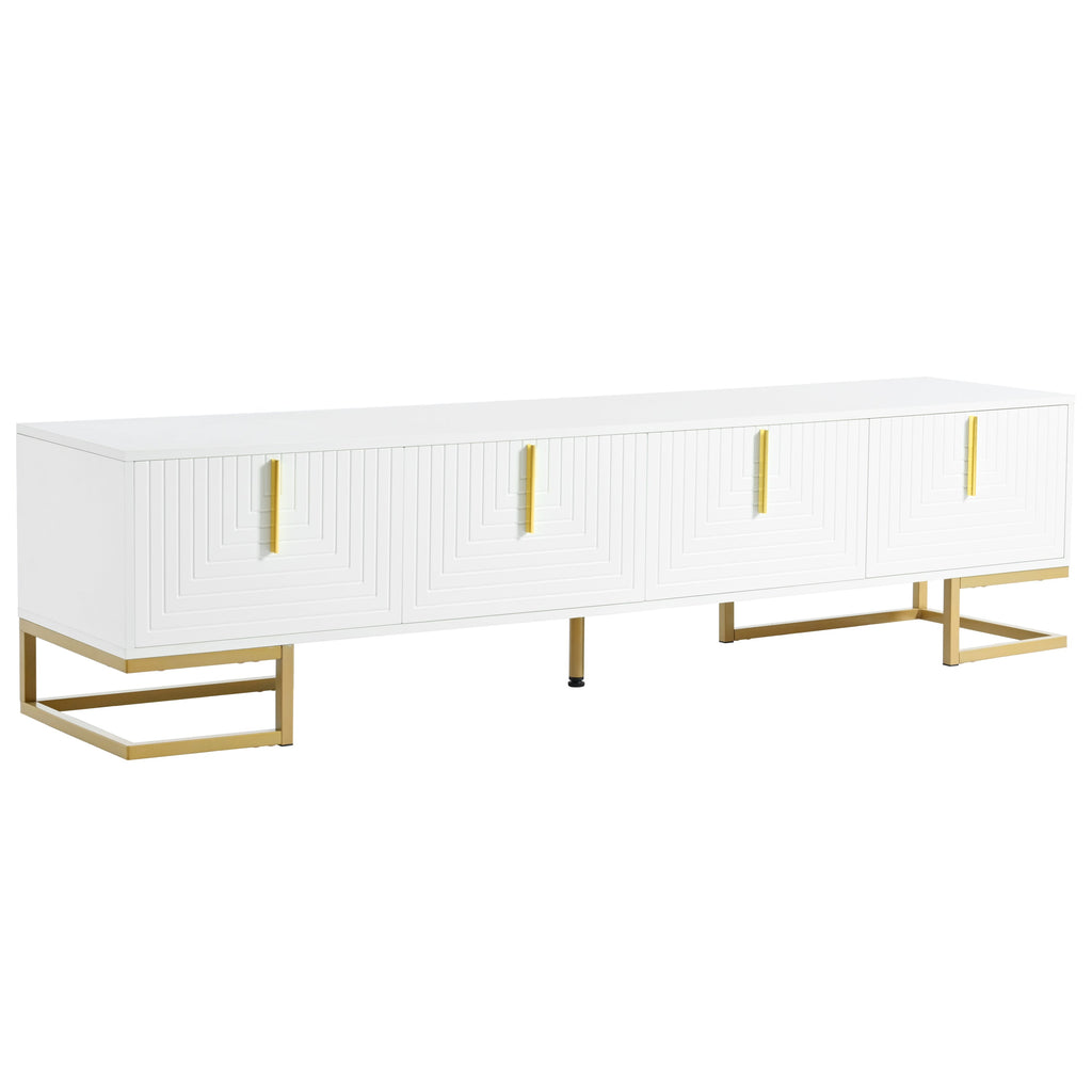 TV Stand Modern White Gold Geometric Door MDF Adjustable Shelves Fits 80 In