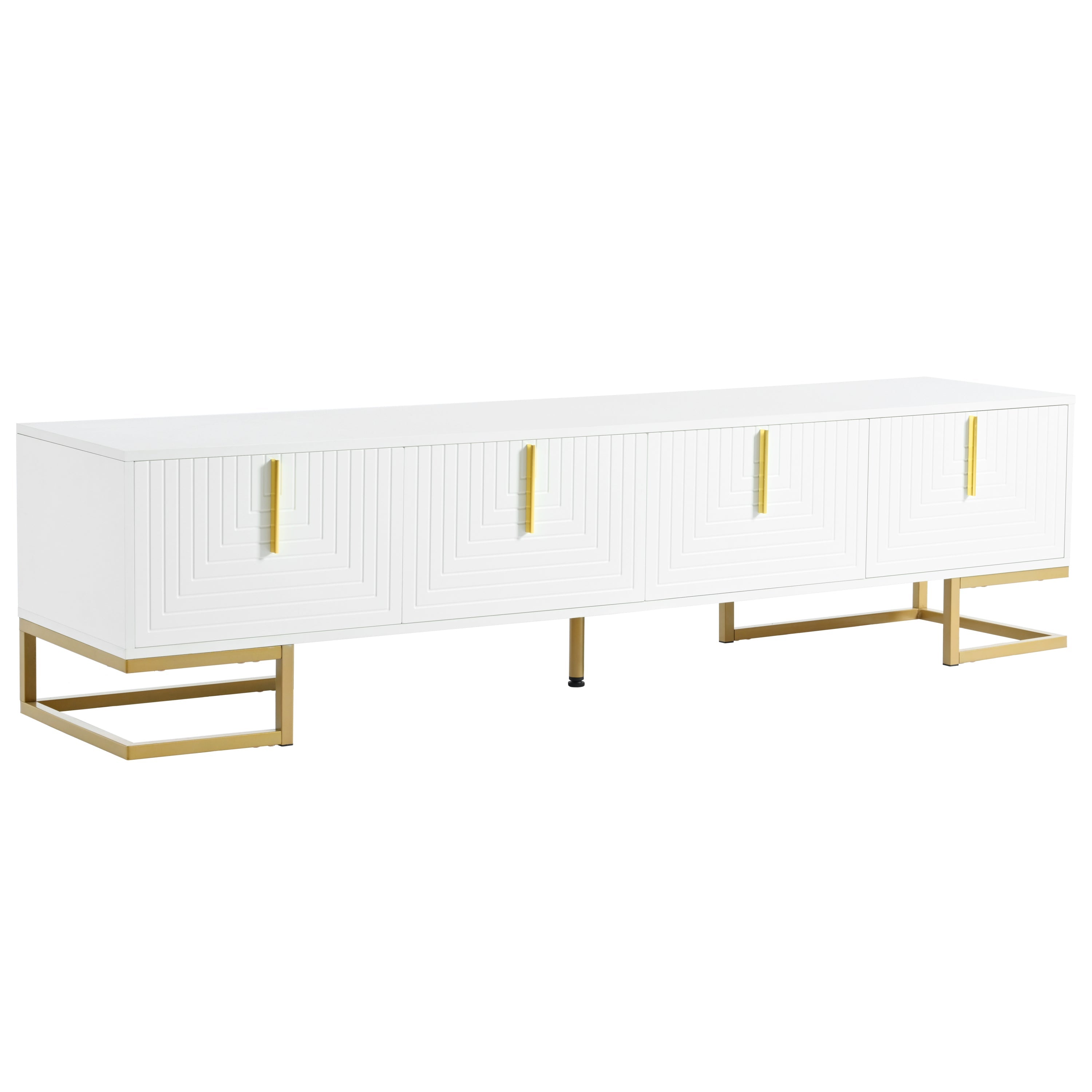 TV Stand Modern White Gold Geometric Door MDF Adjustable Shelves Fits 80 In