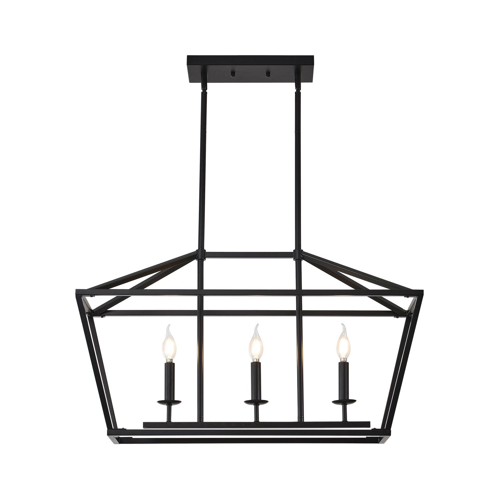 Chandelier Industrial Linear 3-Light Matte Black Metal Pendant Kitchen