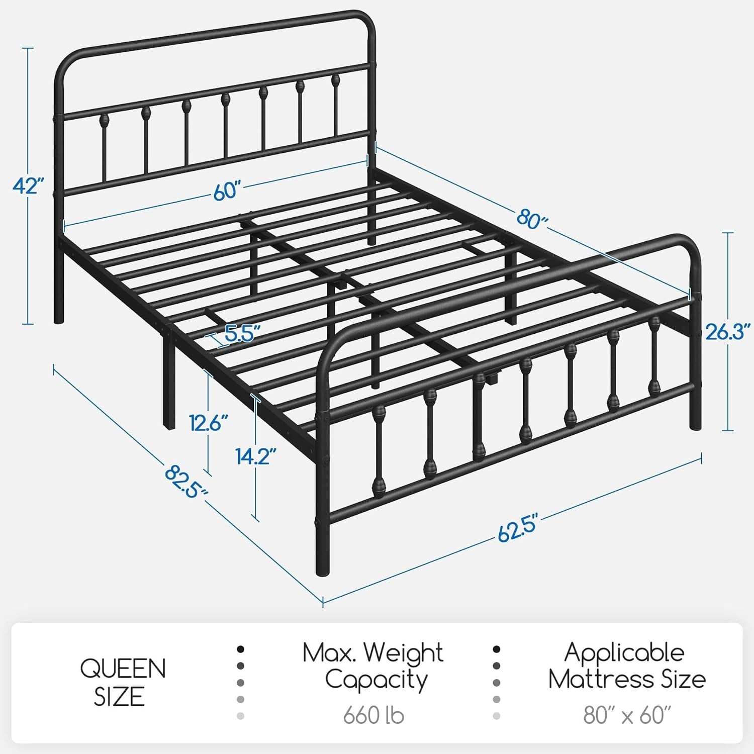 Queen Size Metal Platform Bed Frame With Storage Black