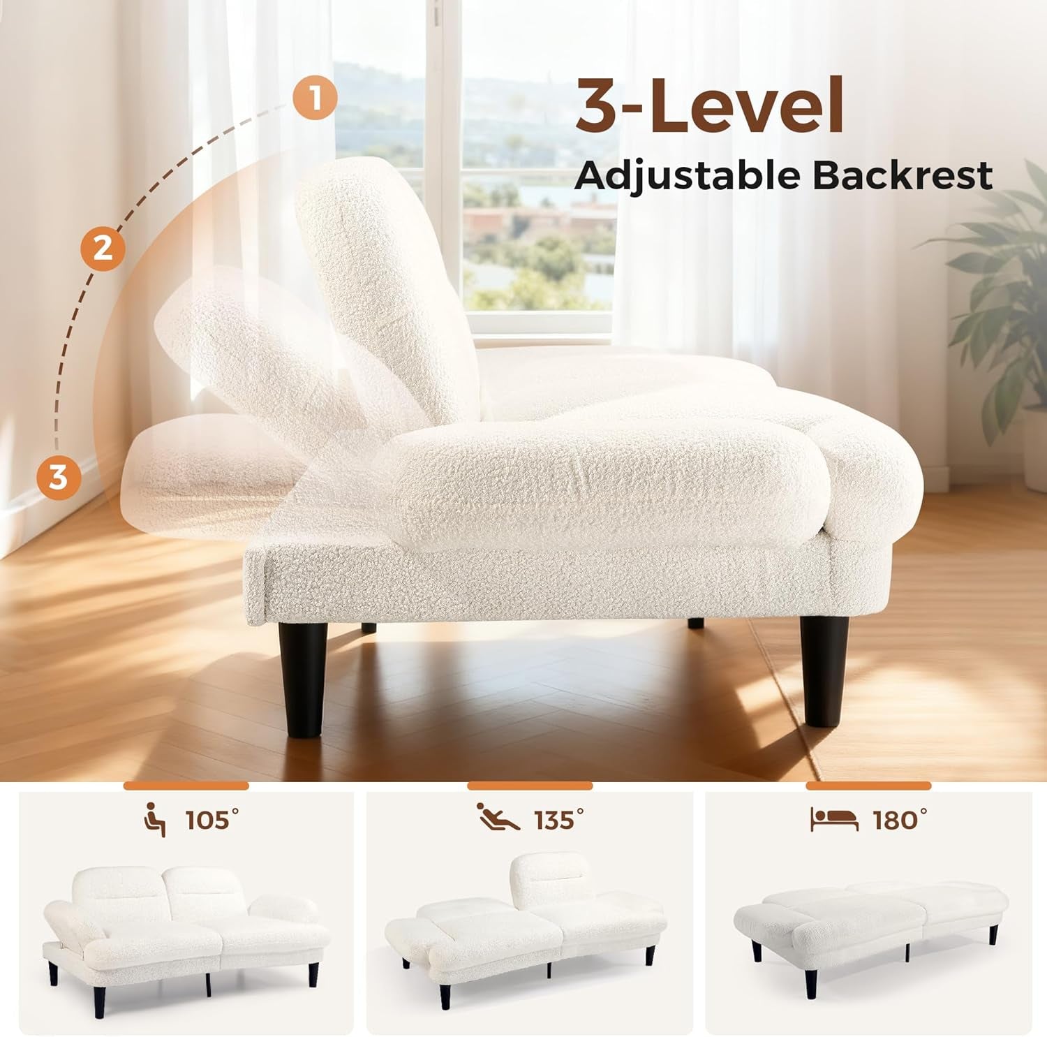 Beige Seventy Nine Inches Futon Sofa Bed Convertible