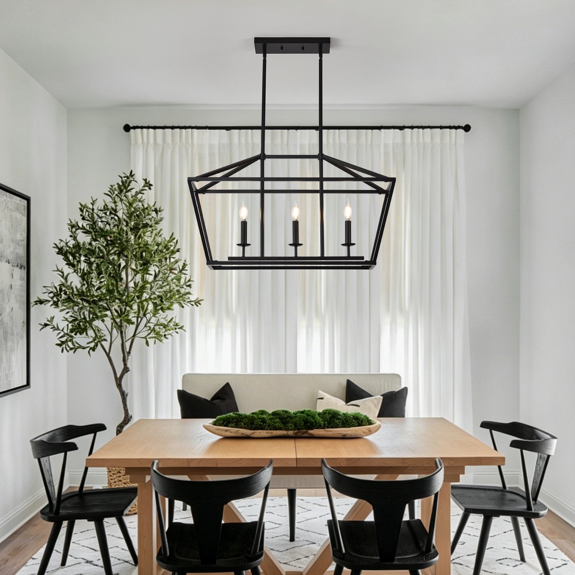 Chandelier Industrial Linear 3-Light Matte Black Metal Pendant Kitchen