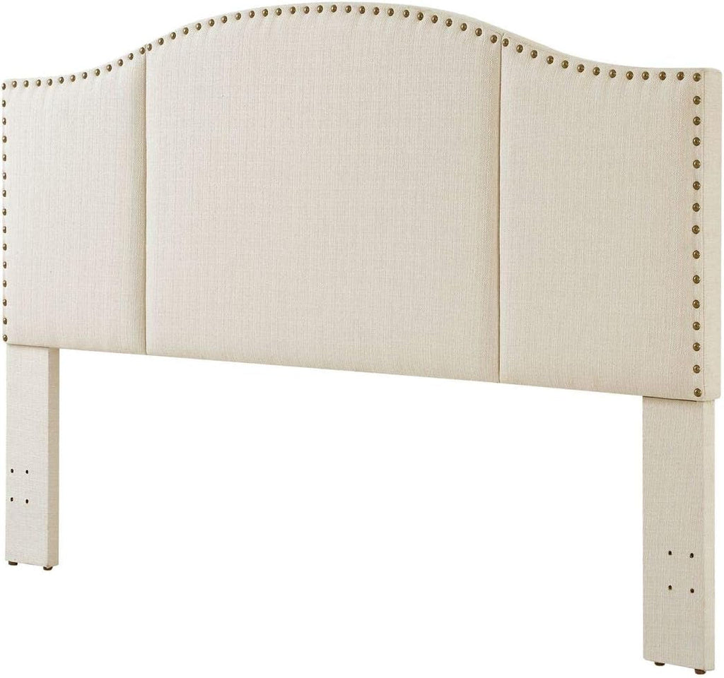 Elegant Upholstered King Size Headboard with Nailhead Trim