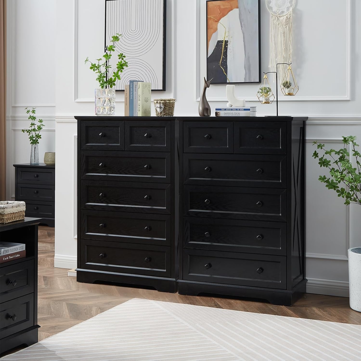 Tall Black Six Drawer Dresser Contemporary Storage