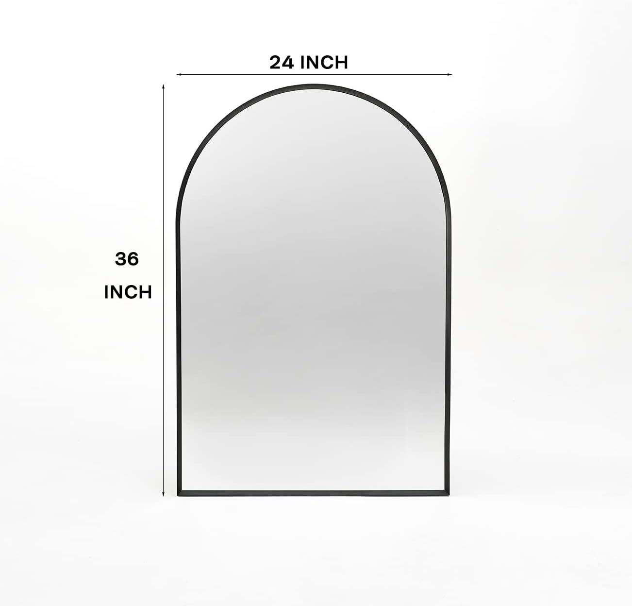 Bathroom Wall Mirror Arched Black Metal Frame 24x36 Inch Entryway